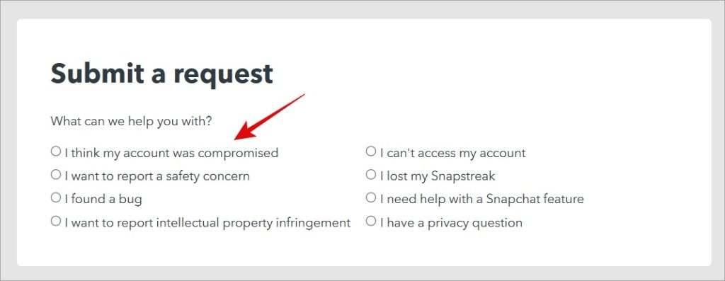Snapchat Help Page