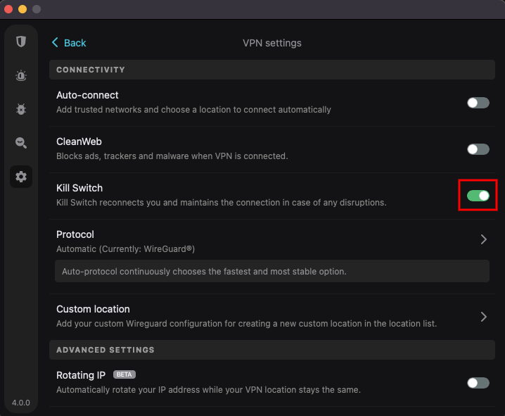 VPN settings