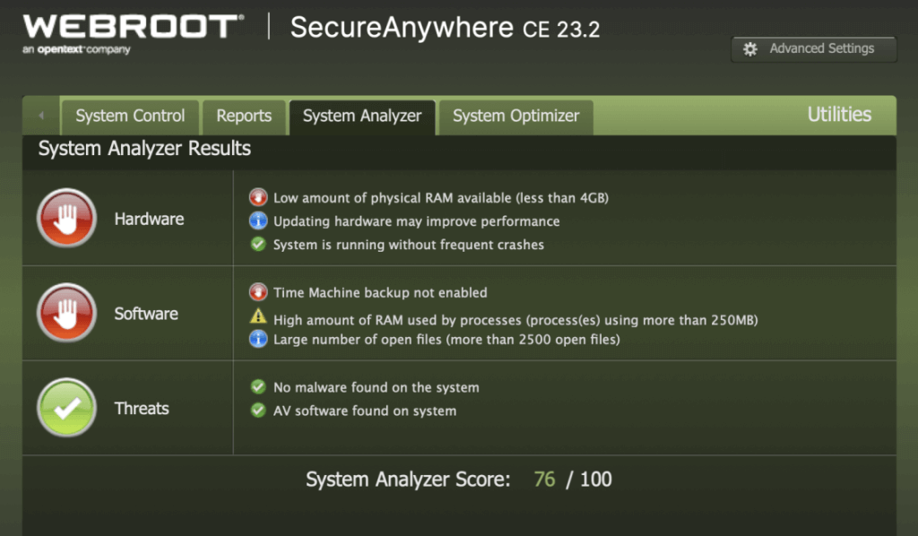 Webroot AntiVirus Interface
