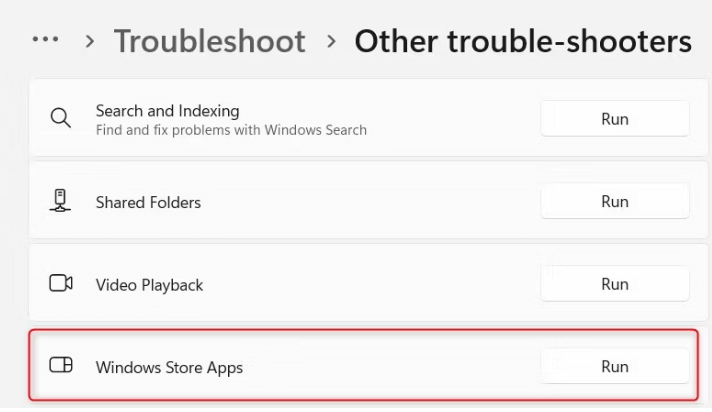 Windows Store Apps troubleshooter