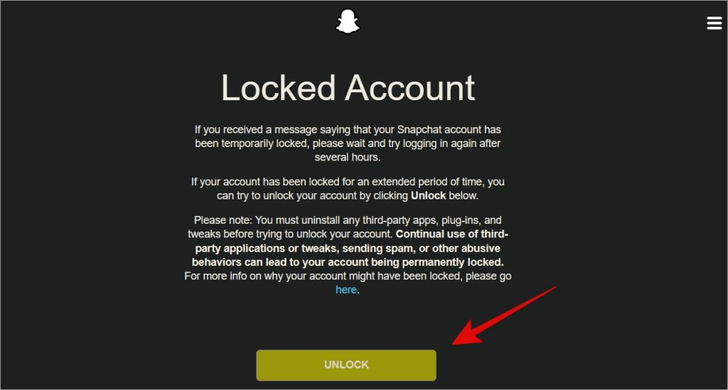unlock your Snapchat account