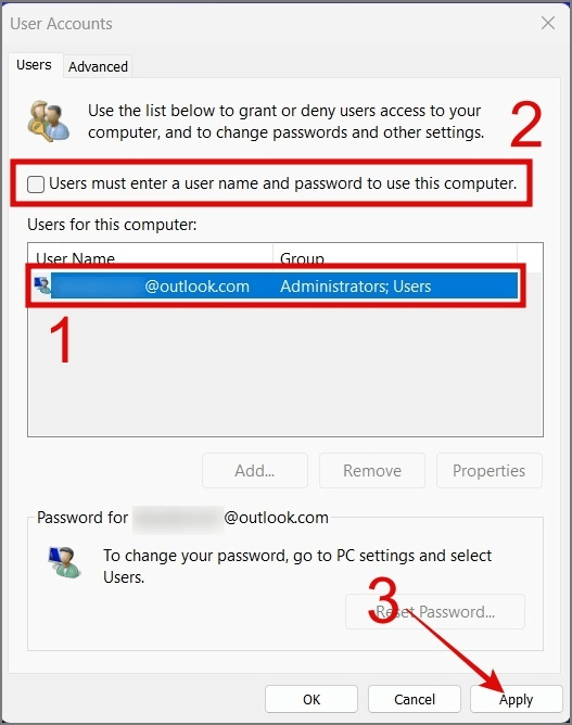 username and password