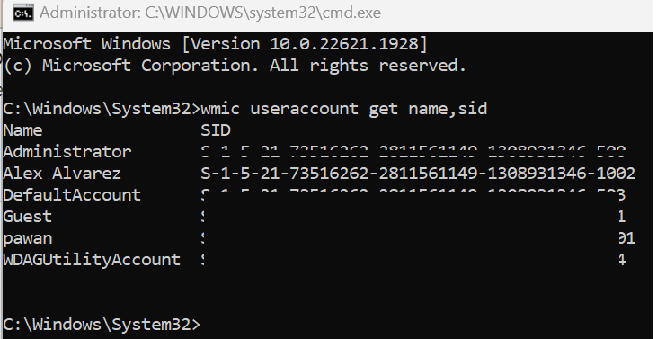 wmic useraccount