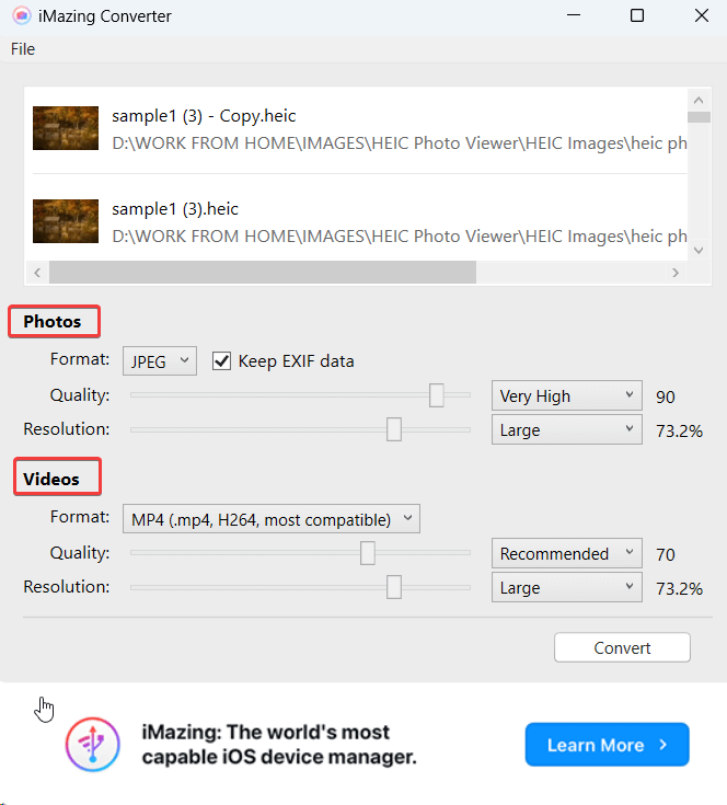 Convert Both Photos and Videos