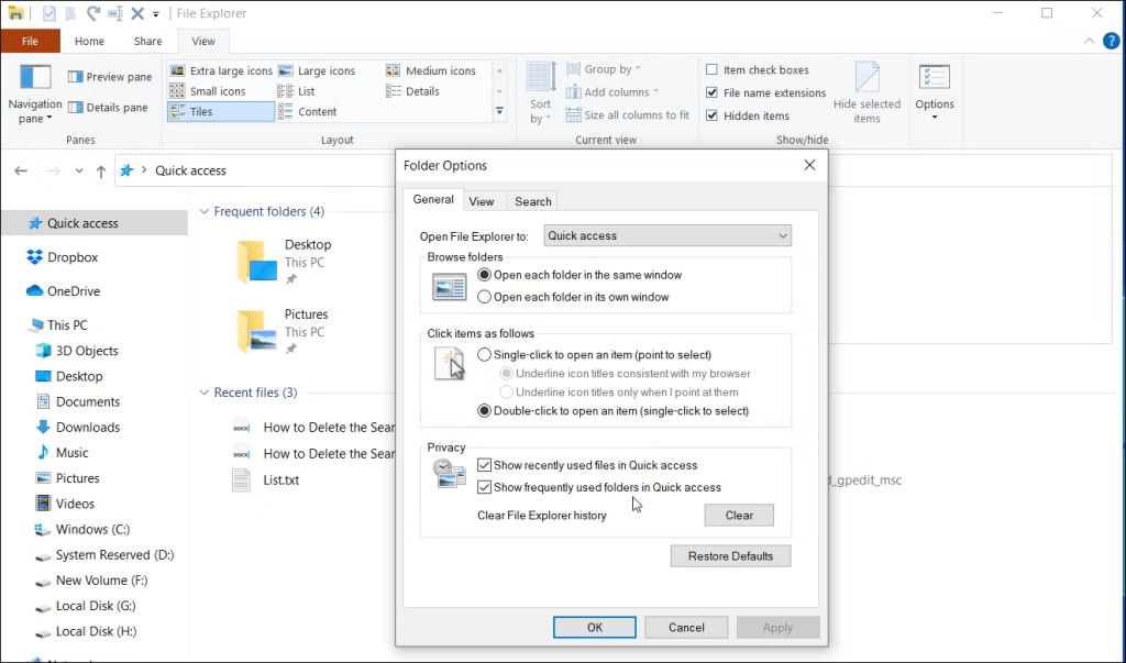 Folder option