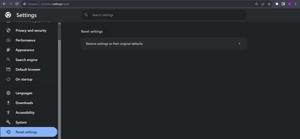 Reset Settings