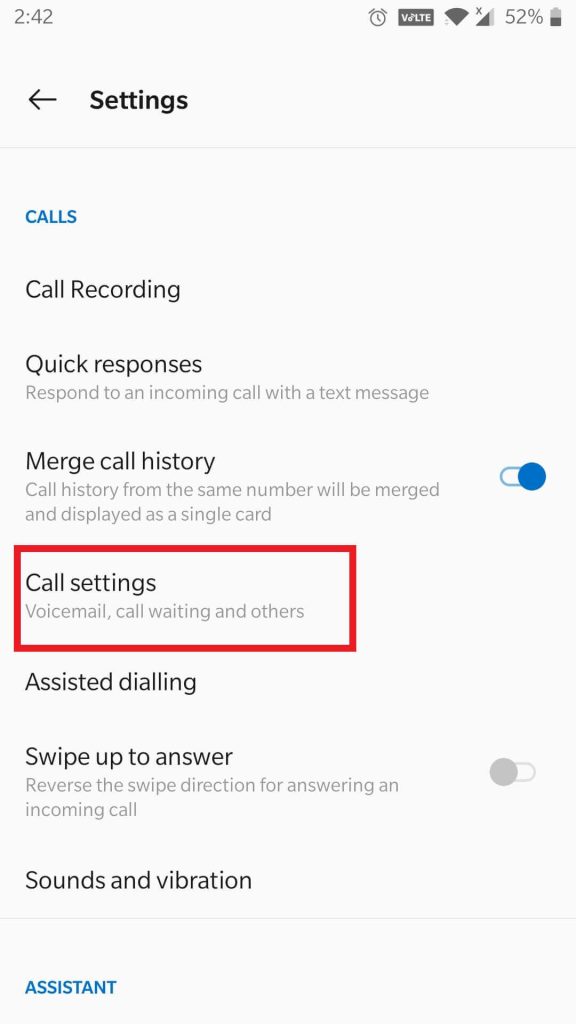 call settings