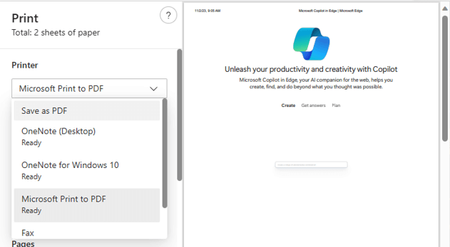 save as pdf option