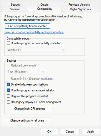 Disable fullscreen optimization