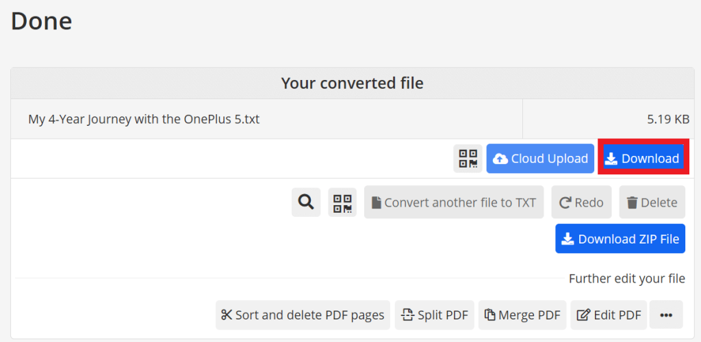 Download converted file