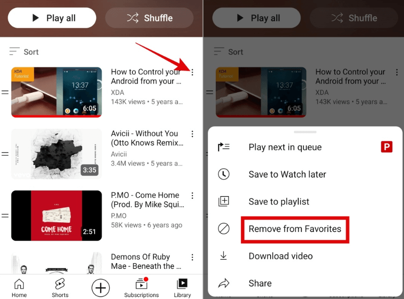 Remove video from the playlist