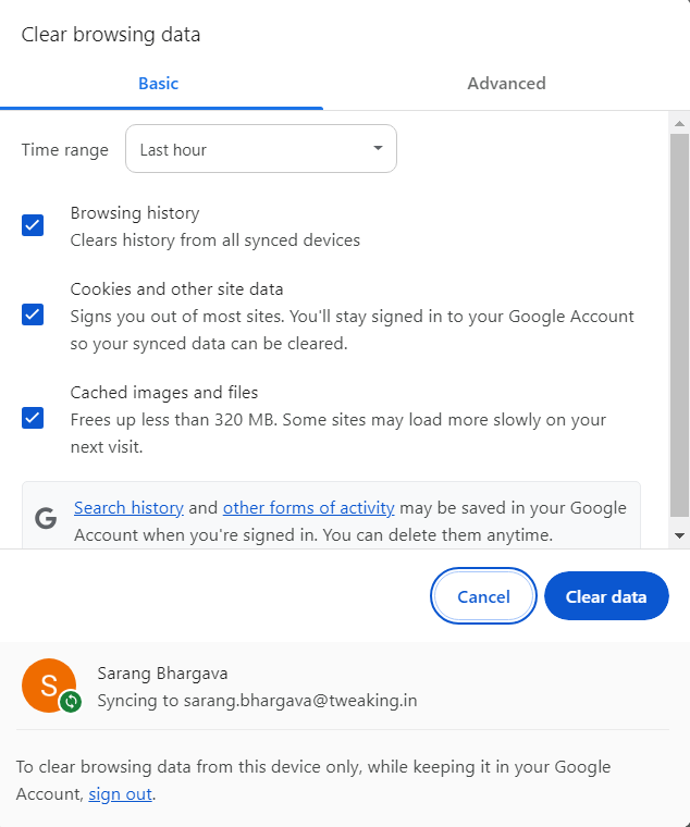 remove browsing data