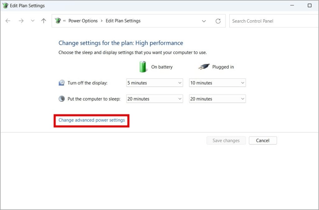 Change advanced power settings’