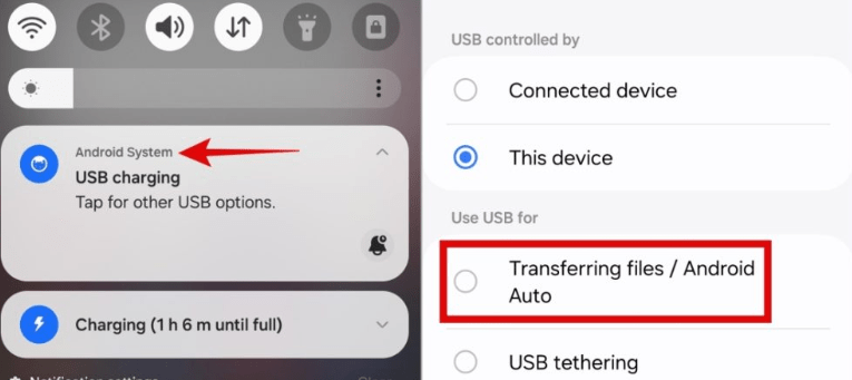Modify USB Preferences To File Transfer