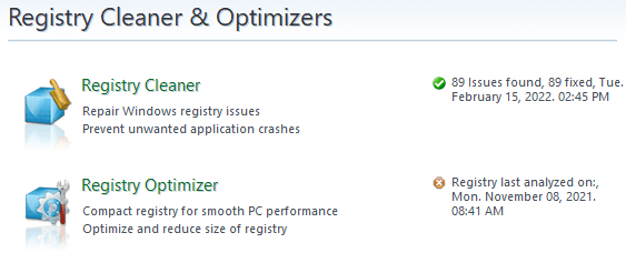Registry cleaner and optimizer
