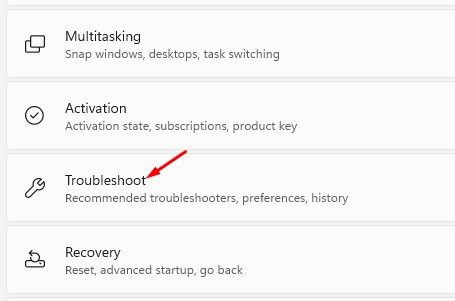 Troubleshoot option