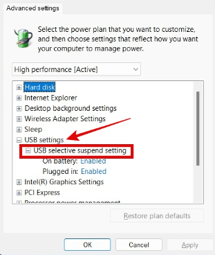 USB selective suspend option