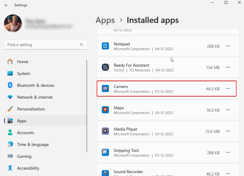 installed apps camera