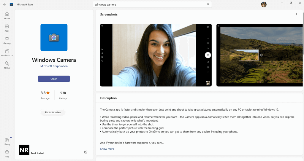 windows camera