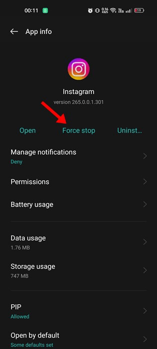 Force Restart Instagram App