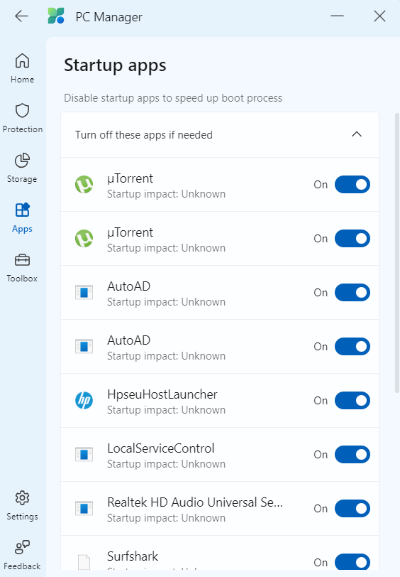 Startup apps