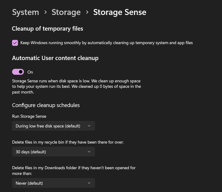 Storage sense