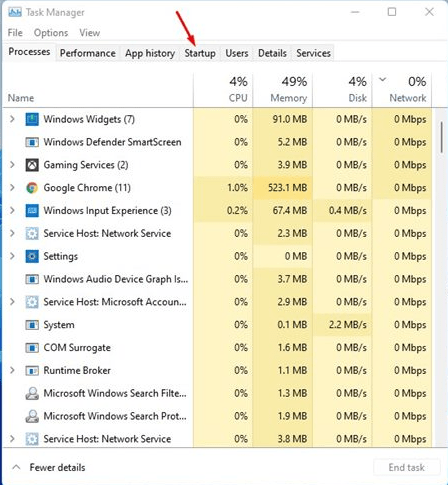 Task Manager interface