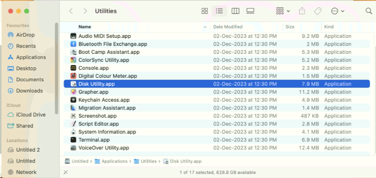 Disk Utility option