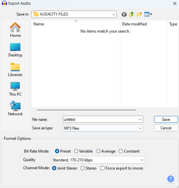Export audio