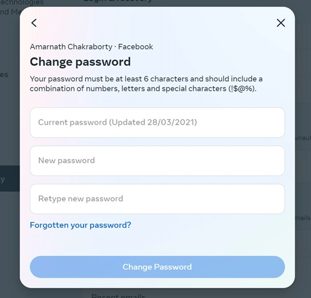 Facebook password
