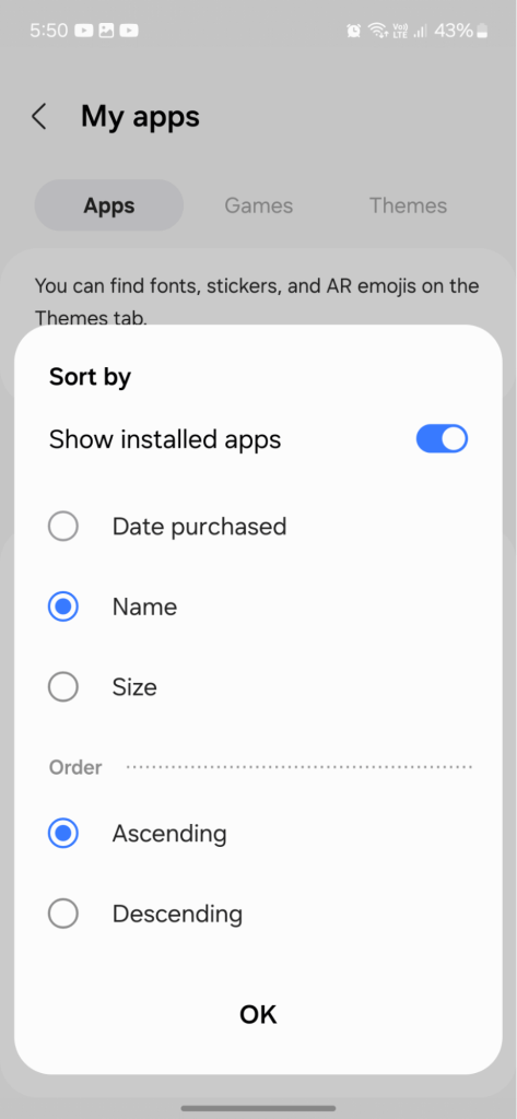Show installed apps