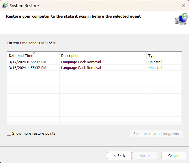 System restore