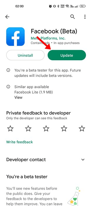update facebook