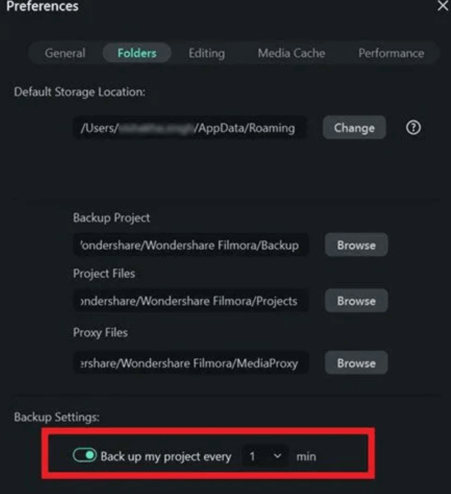 Backup settings