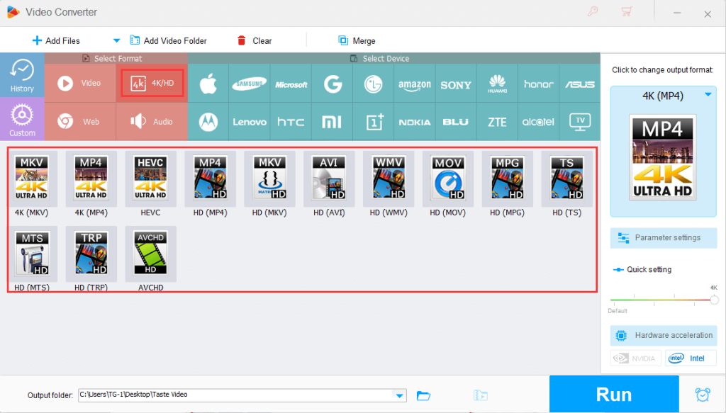 select a 4K video profile