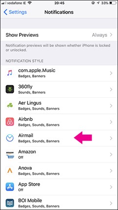 Airmail notifications