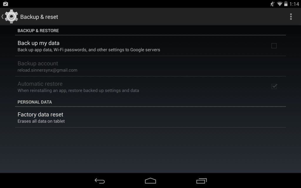 Backup and reset