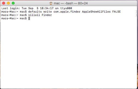 mac terminal commands show hidden files
