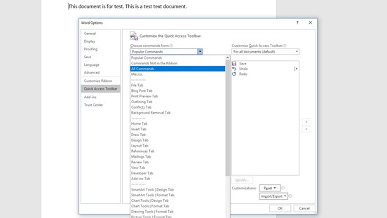 MS Word popular commands