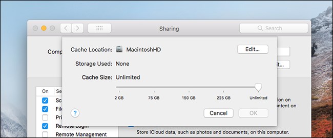 Mac sharing cache size