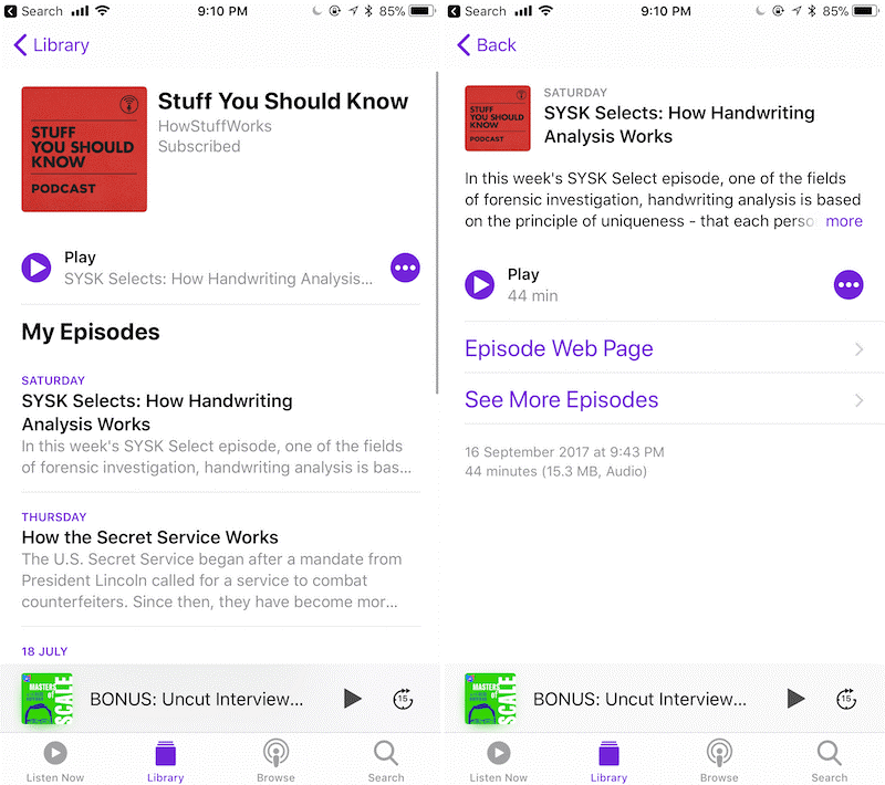 Manage your subscribed podcasts