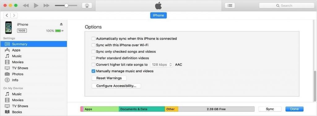 Manually manage music