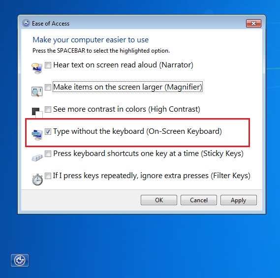 On screen keyboard ease of access