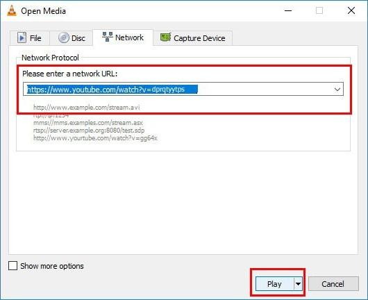 Open media vlc