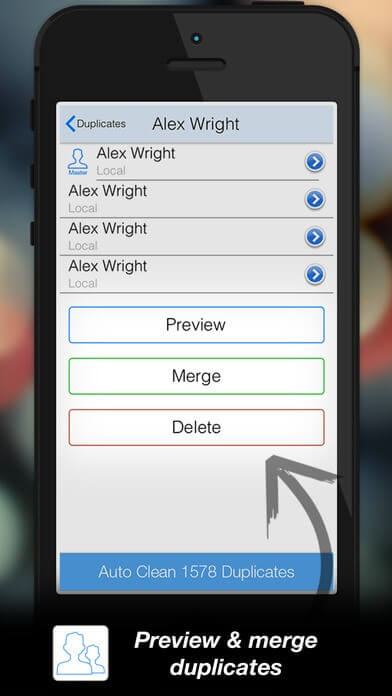 preview and mergs duplicate contacts