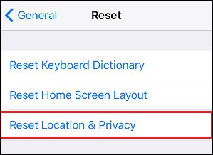Reset location and privacy iPhone