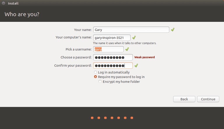 Set ubuntu username and password