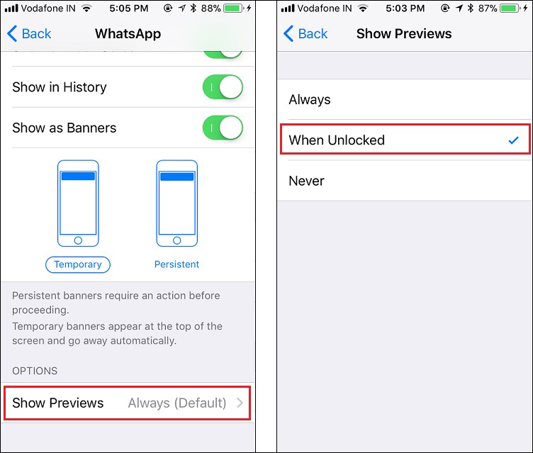 Show previews notification
