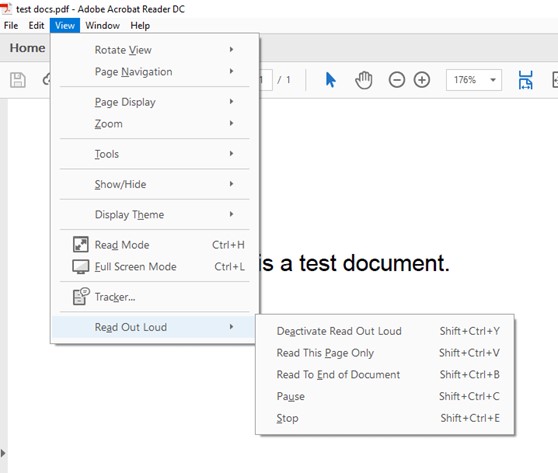 View read out loud adobe reader