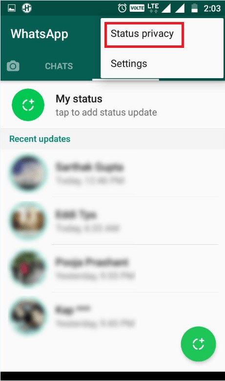 Whatsapp status privacy